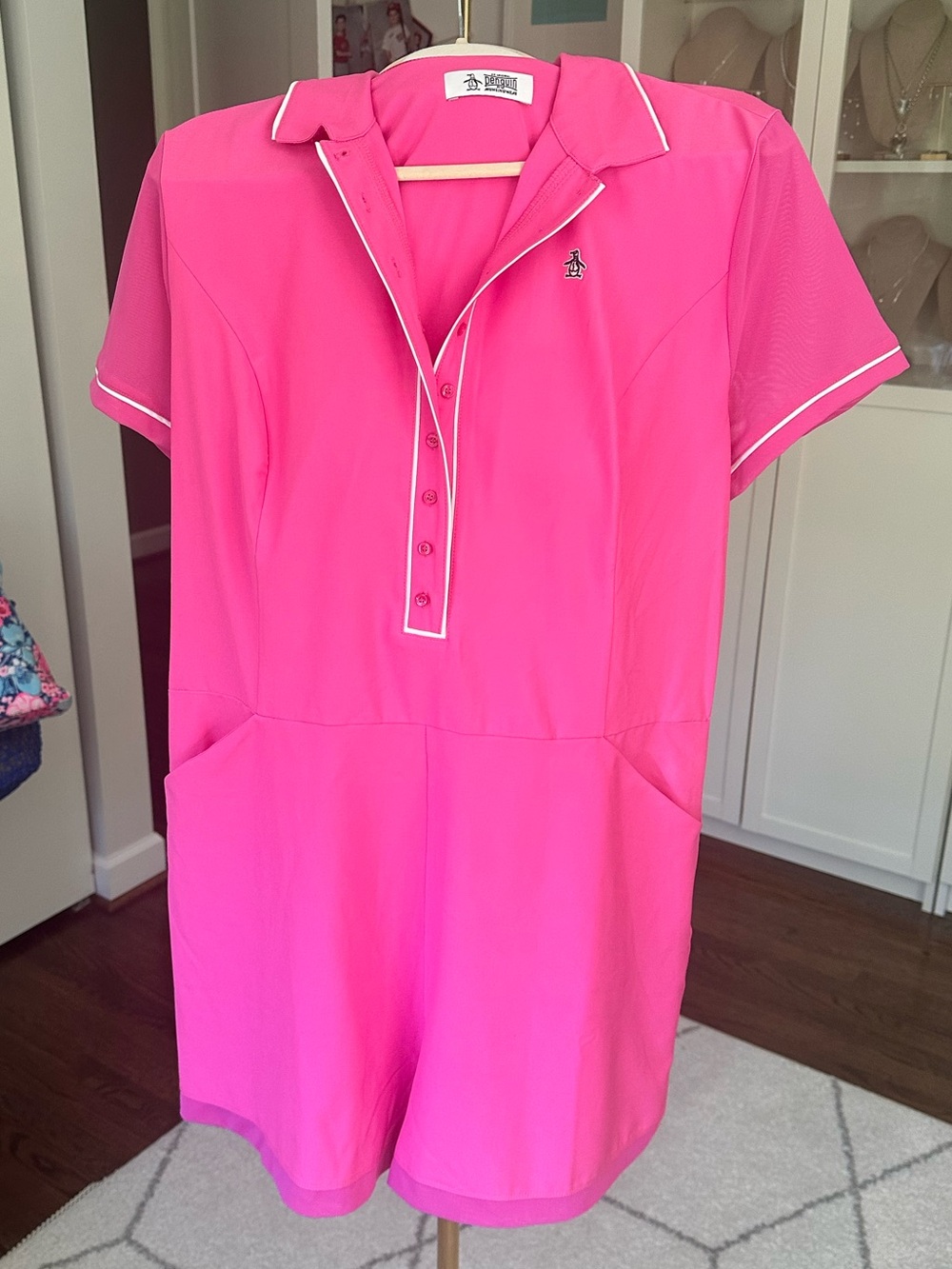 Like New Original Penguin Veronica Short Sleeve Romper in cheeky pink